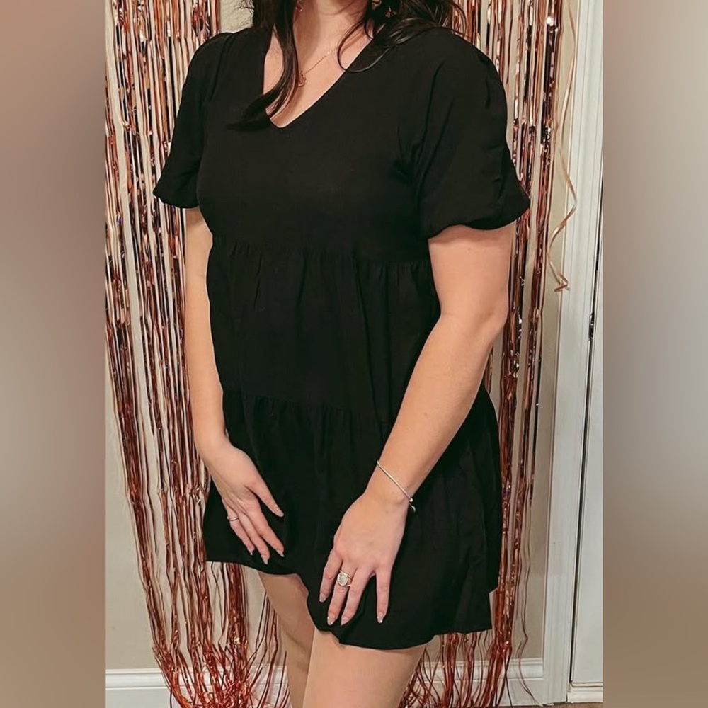Puff Sleeve Mini Dress (Black)